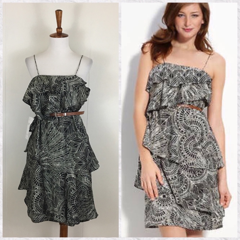 Julie Dillon Lord & Taylor Tiered Ruffle Belted‎ Shift Dress